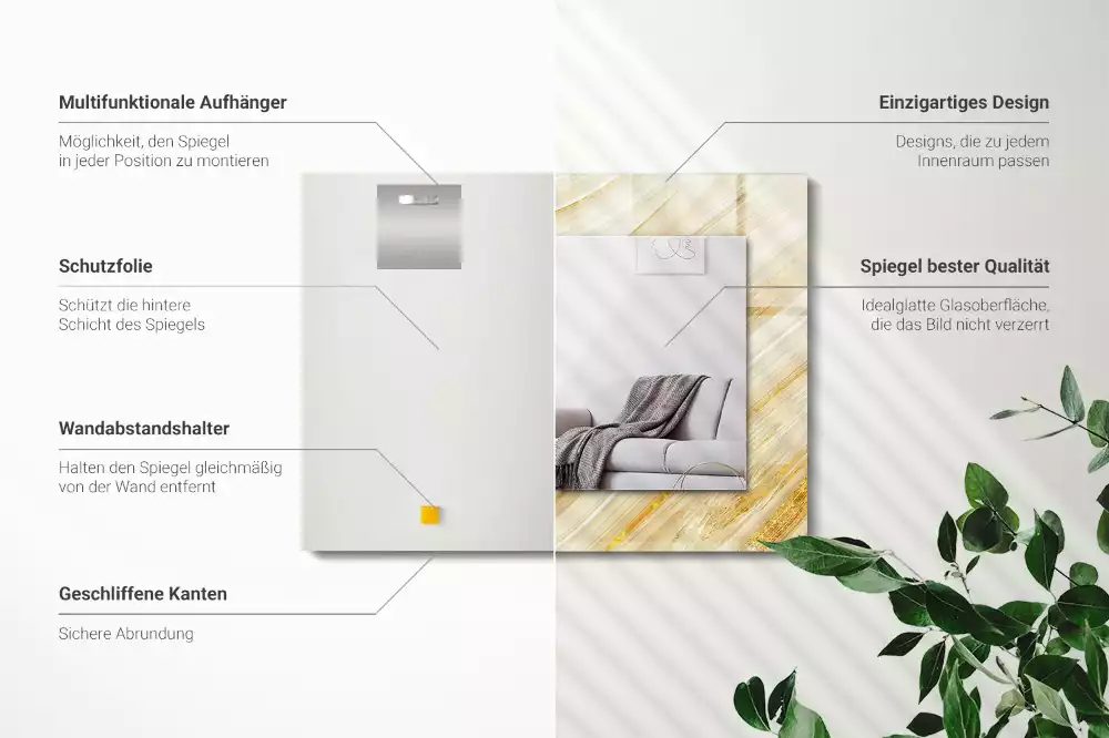 Lustro prostokątne z nadrukiem żółtych abstrakcyjnych linii