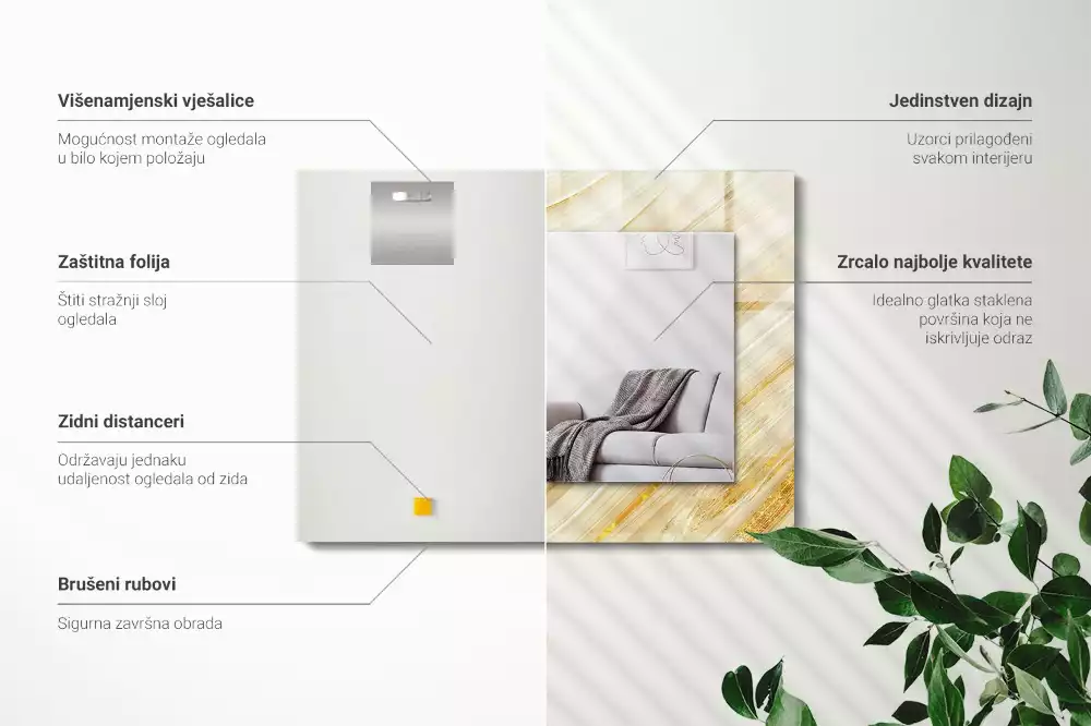 Lustro prostokątne z nadrukiem żółtych abstrakcyjnych linii