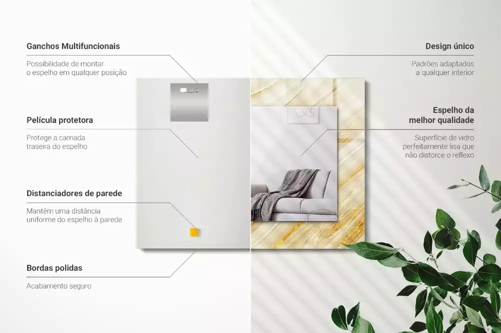 Lustro prostokątne z nadrukiem żółtych abstrakcyjnych linii