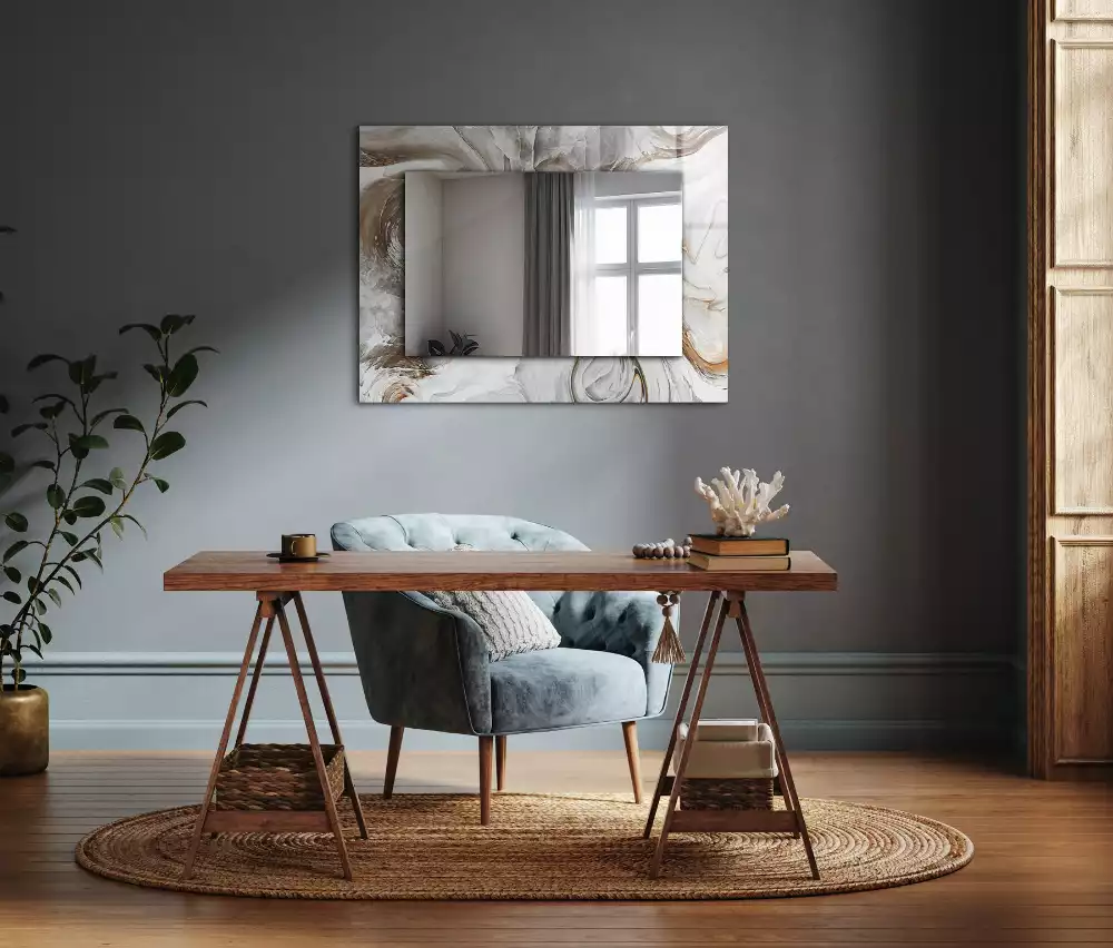 Lustro dekoracyjne z nadrukiem w abstrakcyjny marmurowy wzór