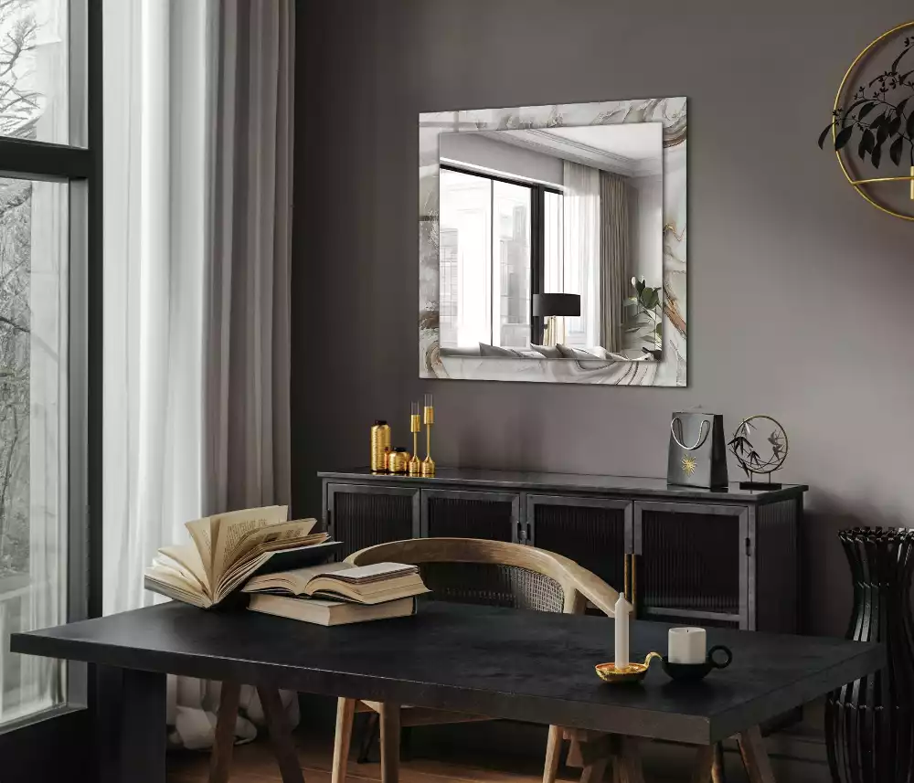 Lustro dekoracyjne z nadrukiem w abstrakcyjny marmurowy wzór