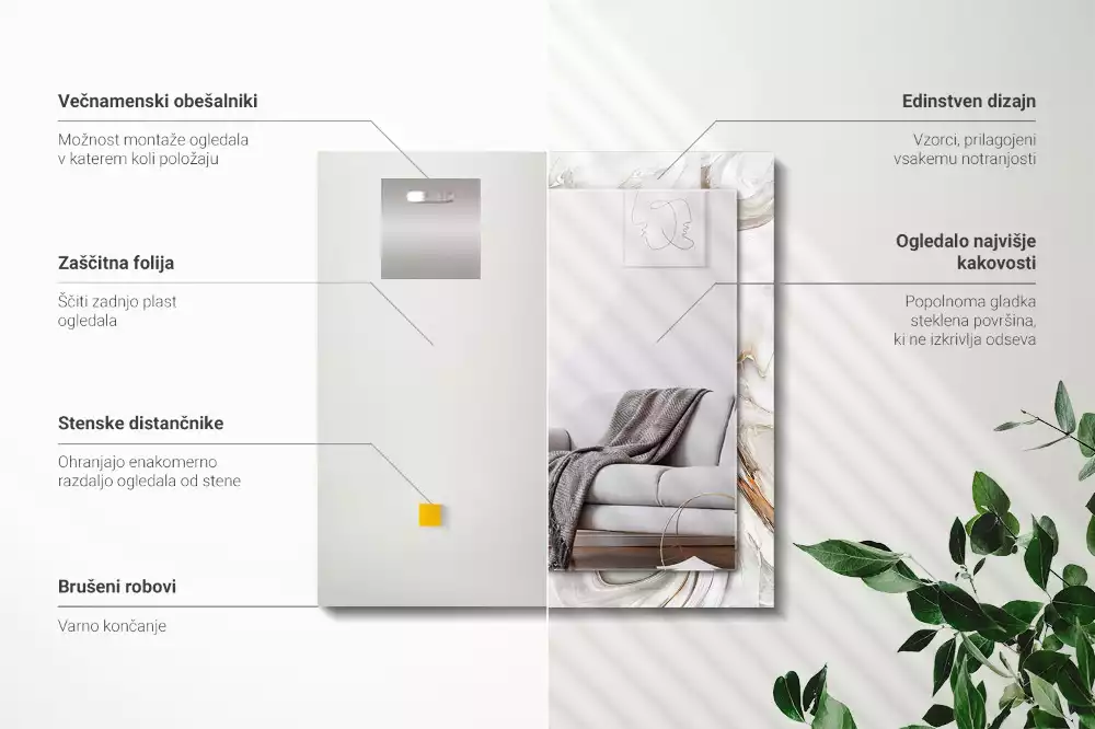 Lustro dekoracyjne z nadrukiem w abstrakcyjny marmurowy wzór