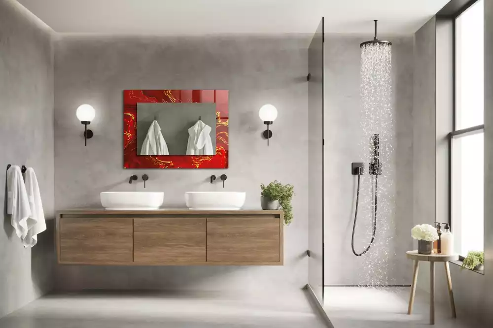 Lustro dekoracyjne w motywie abstrakcyjnej czerwonej farby