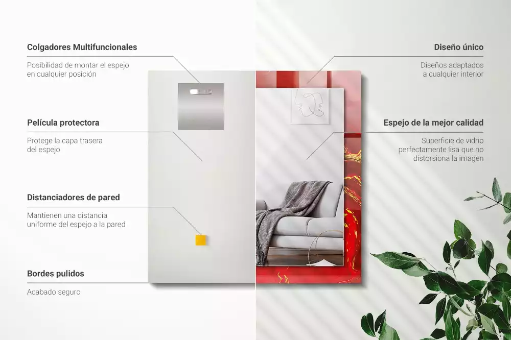 Lustro dekoracyjne w motywie abstrakcyjnej czerwonej farby