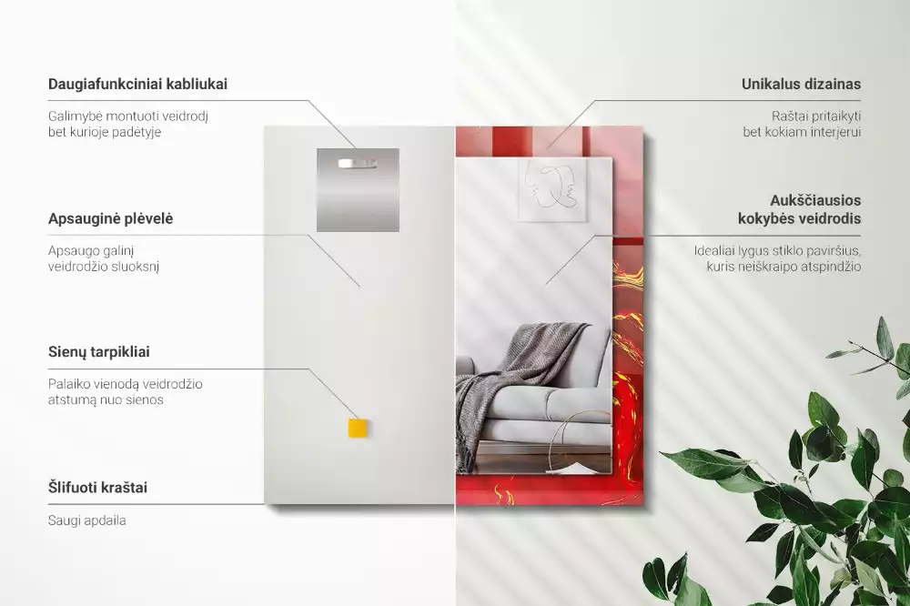 Lustro dekoracyjne w motywie abstrakcyjnej czerwonej farby