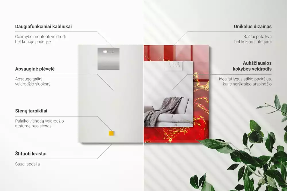 Lustro dekoracyjne w motywie abstrakcyjnej czerwonej farby