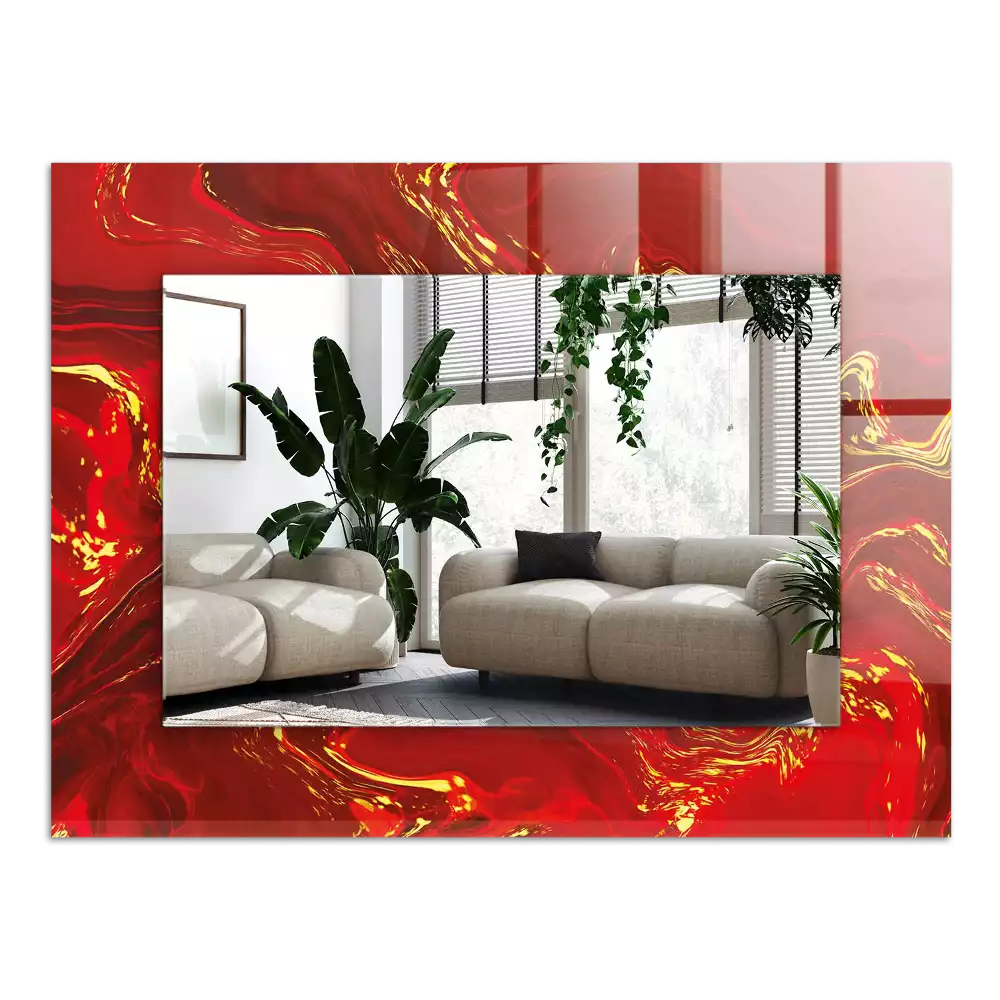 Lustro dekoracyjne w motywie abstrakcyjnej czerwonej farby