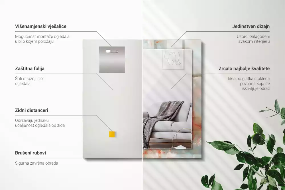 Lustro prostokątne z nadrukiem w abstrakcyjną kolorową teksturę