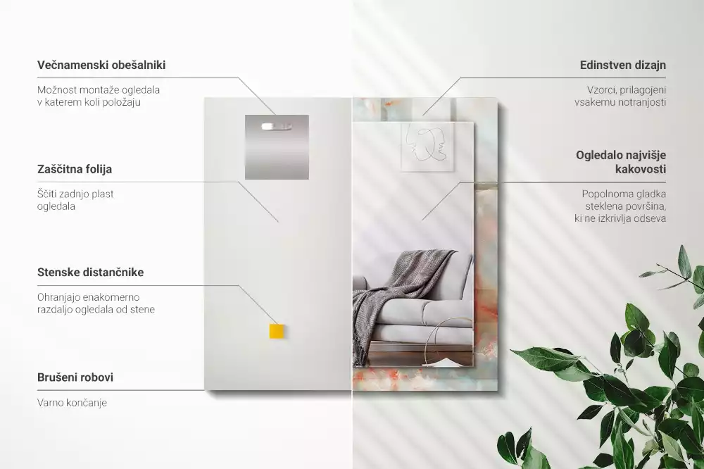 Lustro prostokątne z nadrukiem w abstrakcyjną kolorową teksturę