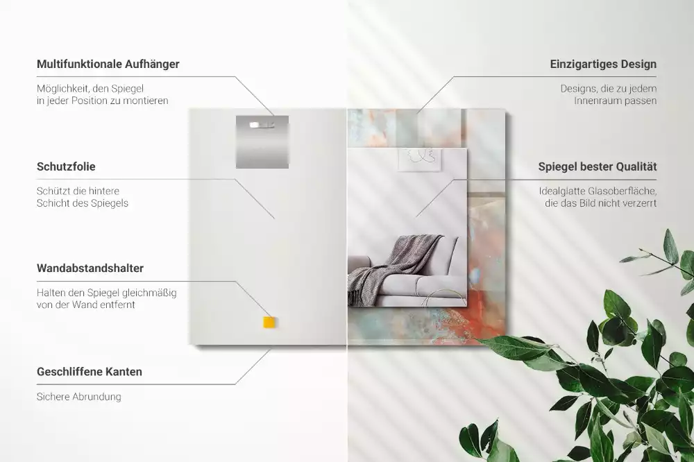 Lustro prostokątne z nadrukiem w abstrakcyjną kolorową teksturę