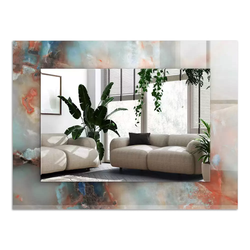 Lustro prostokątne z nadrukiem w abstrakcyjną kolorową teksturę