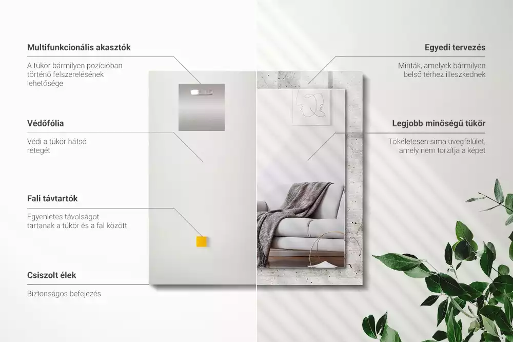 Lustro dekoracyjne prostokątne z nadrukiem przedstawiającym popękaną betonową ścianę