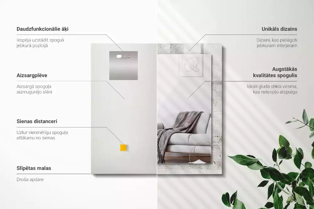 Lustro dekoracyjne prostokątne z nadrukiem przedstawiającym popękaną betonową ścianę