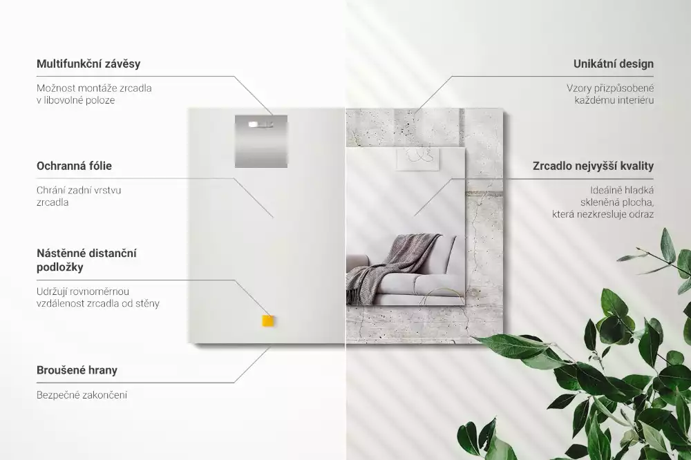 Lustro dekoracyjne prostokątne z nadrukiem przedstawiającym popękaną betonową ścianę