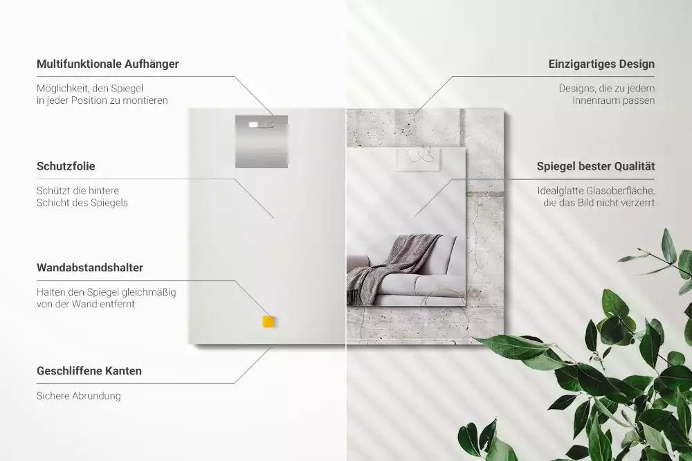 Lustro dekoracyjne prostokątne z nadrukiem przedstawiającym popękaną betonową ścianę