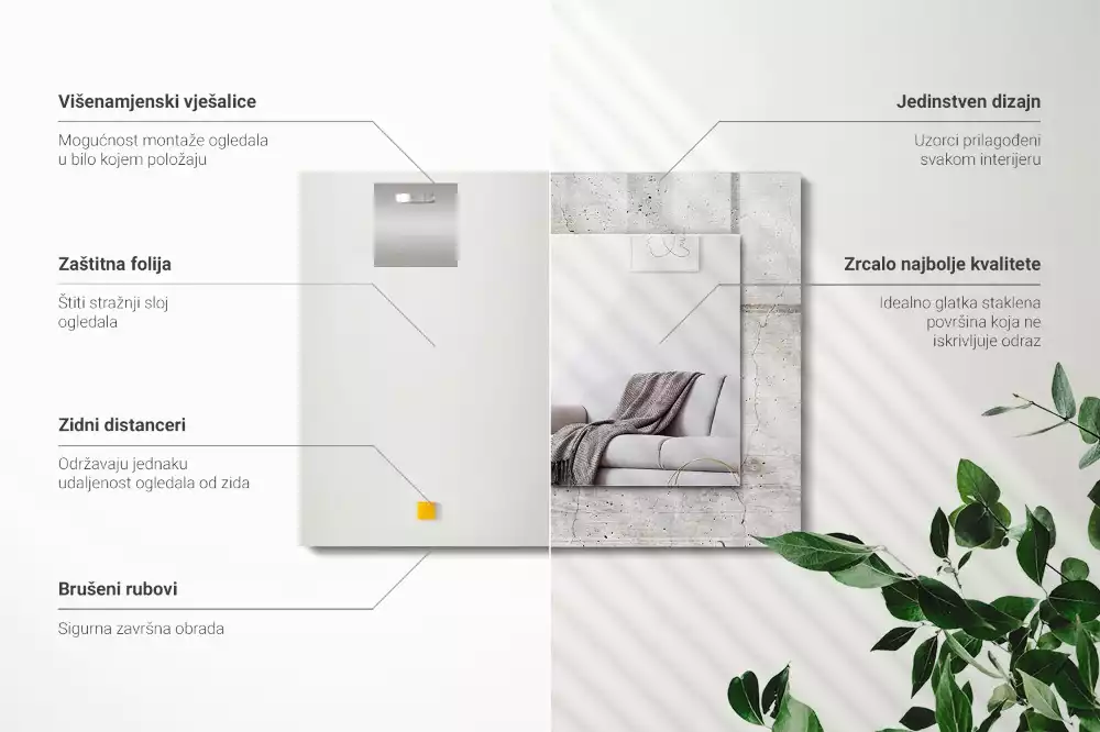 Lustro dekoracyjne prostokątne z nadrukiem przedstawiającym popękaną betonową ścianę