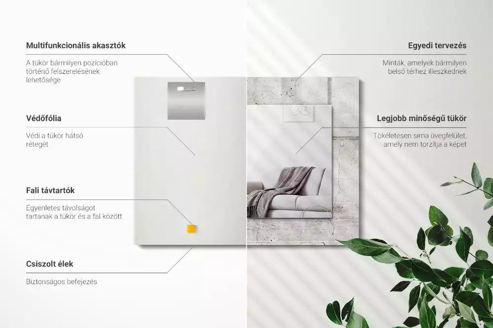 Lustro dekoracyjne prostokątne z nadrukiem przedstawiającym popękaną betonową ścianę