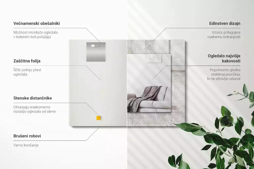 Lustro dekoracyjne prostokątne z nadrukiem przedstawiającym popękaną betonową ścianę