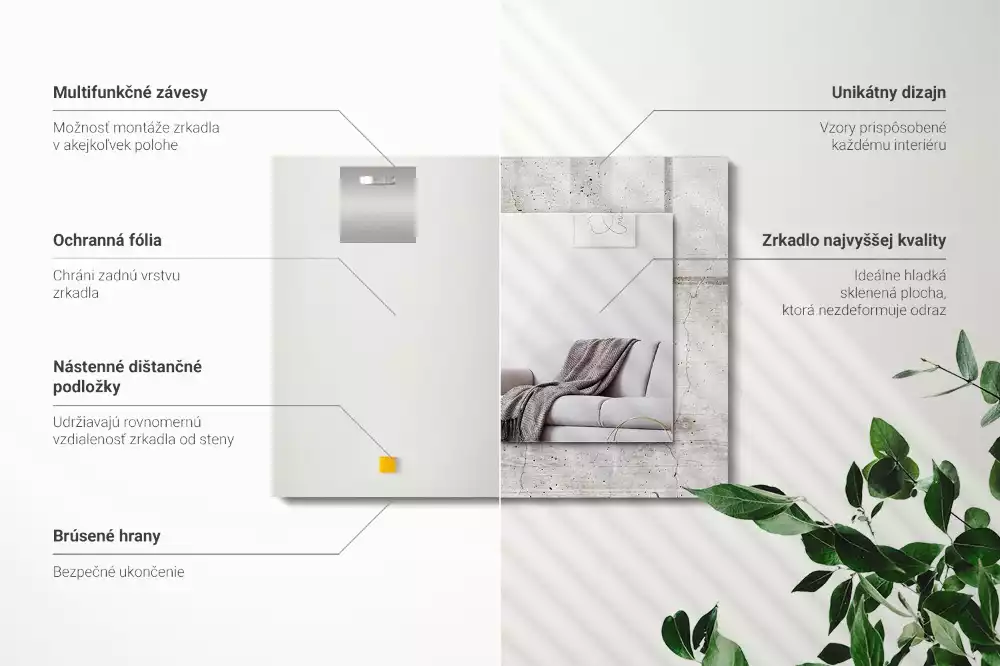 Lustro dekoracyjne prostokątne z nadrukiem przedstawiającym popękaną betonową ścianę