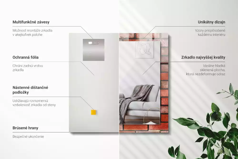 Lustro dekoracyjne z motywem ceglanej czerwonej ściany