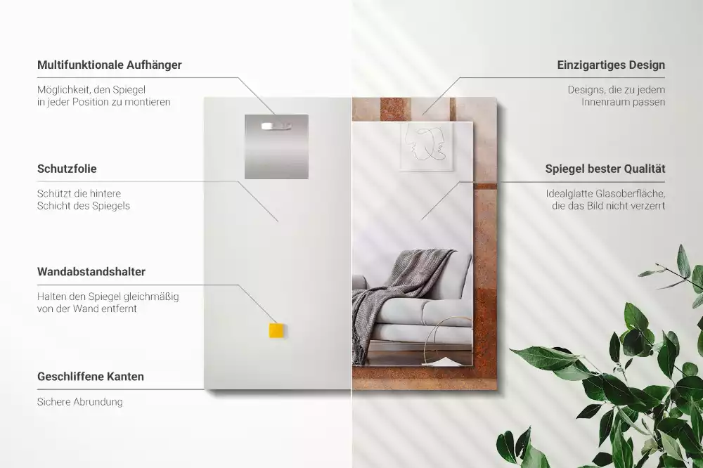 Lustro prostokątne z nadrukiem przedstawiającym zardzewiałą powierzchnię metalu