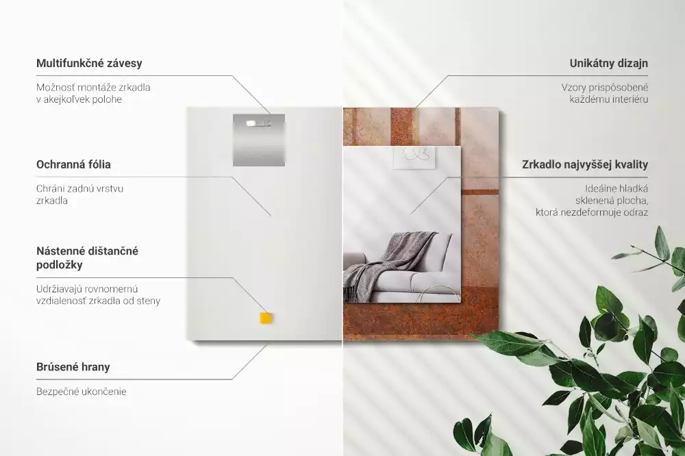 Lustro prostokątne z nadrukiem przedstawiającym zardzewiałą powierzchnię metalu