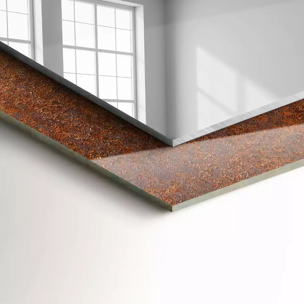 Lustro prostokątne z nadrukiem przedstawiającym zardzewiałą powierzchnię metalu