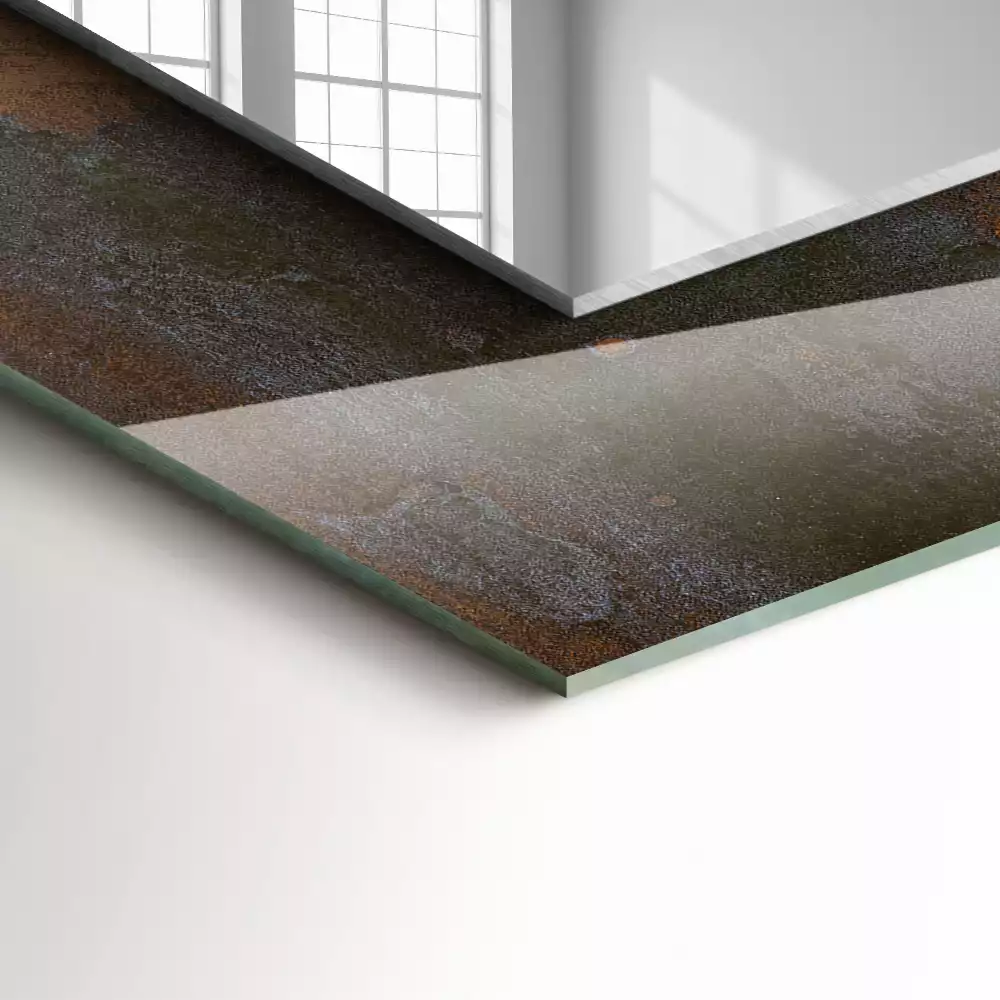 Lustro dekoracyjne prostokątne z nadrukiem w motywie modnej rdzy