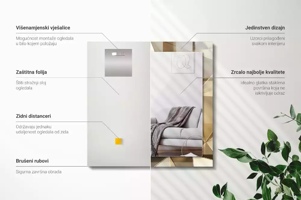 Lustro dekoracyjne prostokątne z geometrycznym wzorem