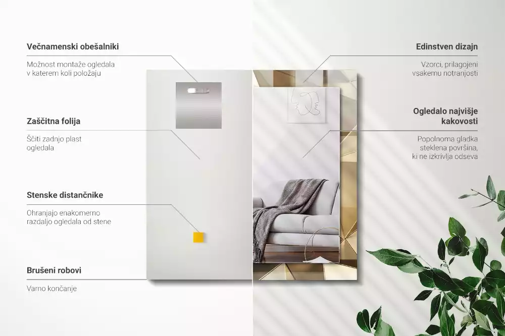 Lustro dekoracyjne prostokątne z geometrycznym wzorem