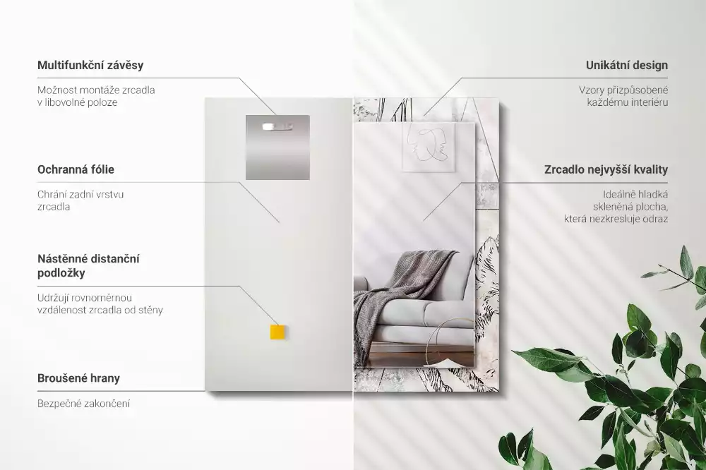 Lustro prostokątne z nadrukiem przedstawiającym jelenia, lisa i motywy roślinne