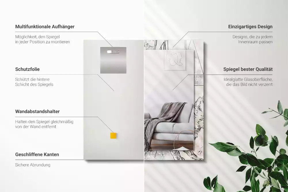 Lustro prostokątne z nadrukiem przedstawiającym jelenia, lisa i motywy roślinne