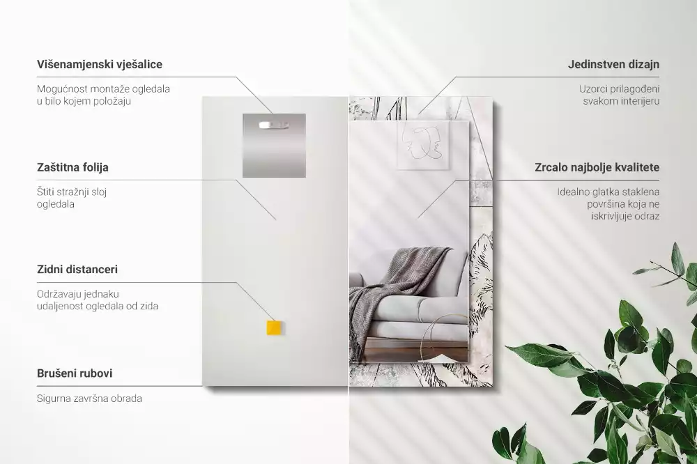 Lustro prostokątne z nadrukiem przedstawiającym jelenia, lisa i motywy roślinne