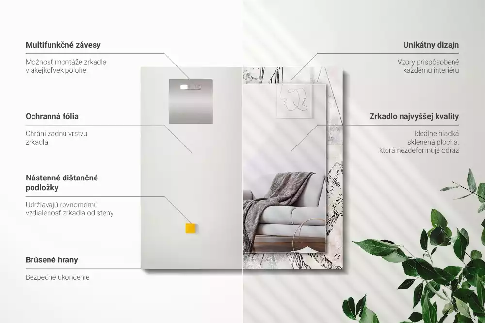 Lustro prostokątne z nadrukiem przedstawiającym jelenia, lisa i motywy roślinne