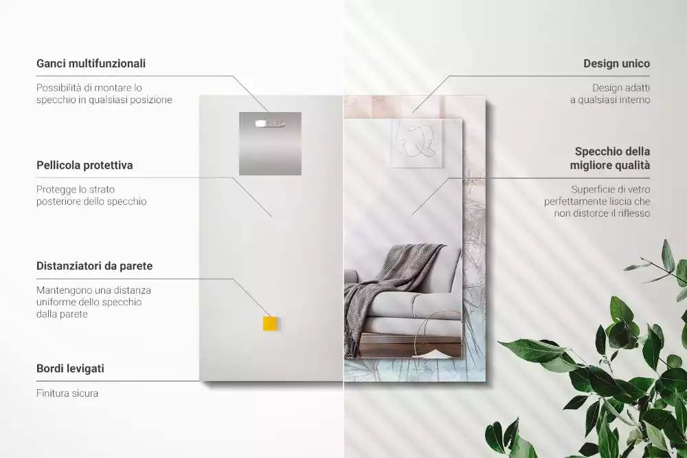 Lustro dekoracyjne z nadrukiem z motywem pastelowych roślin