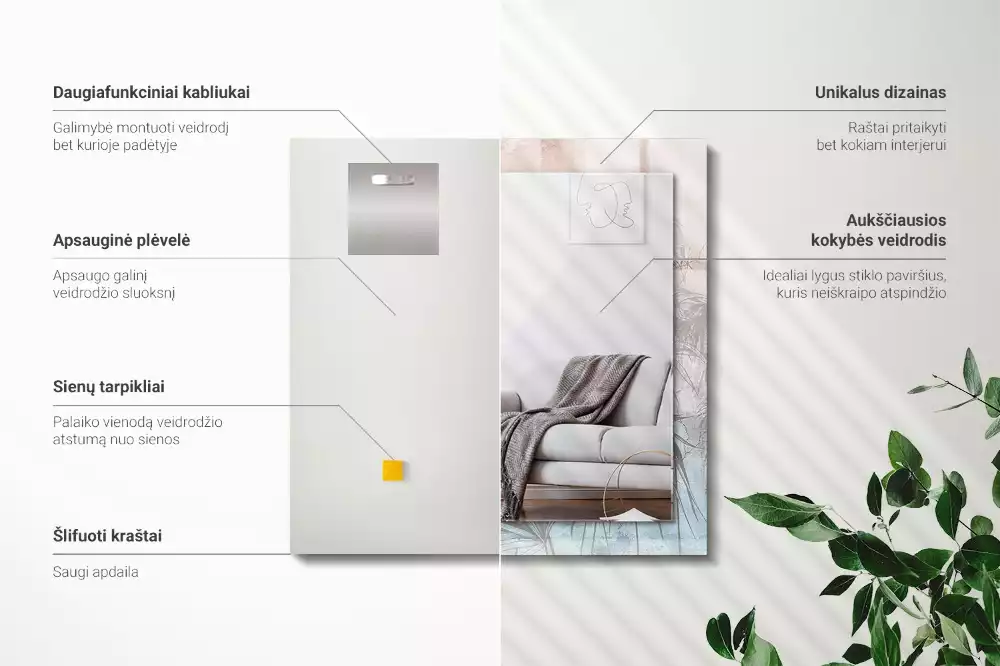 Lustro dekoracyjne z nadrukiem z motywem pastelowych roślin