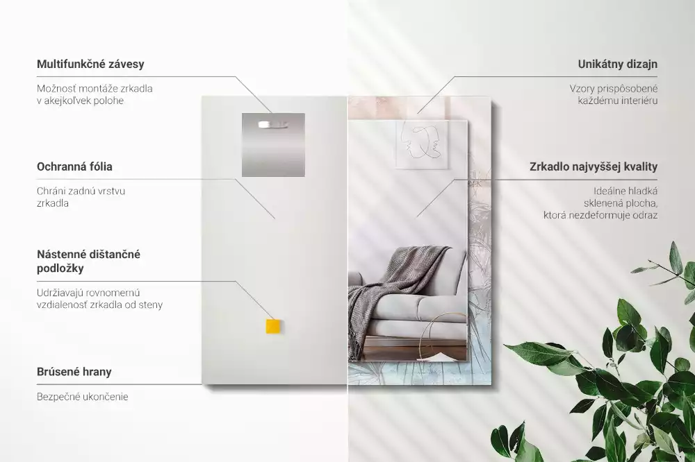 Lustro dekoracyjne z nadrukiem z motywem pastelowych roślin