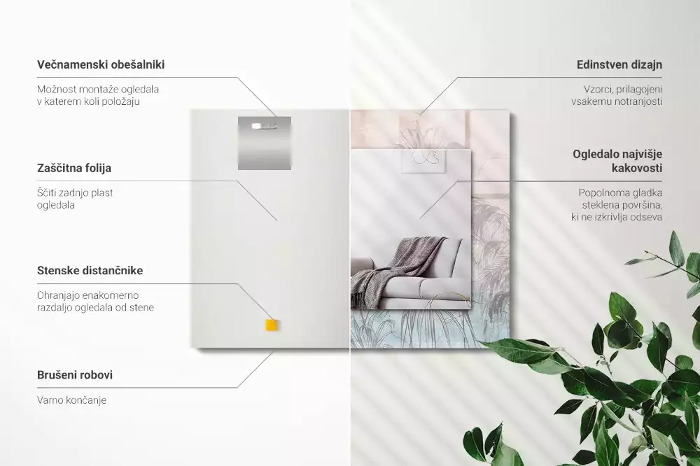 Lustro dekoracyjne z nadrukiem z motywem pastelowych roślin