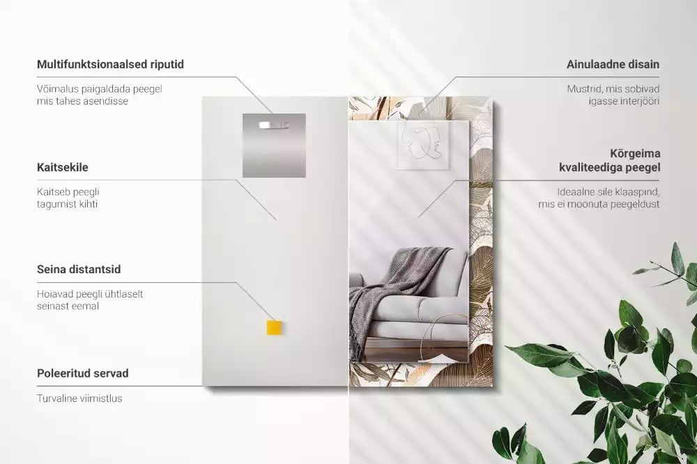 Lustro dekoracyjne prostokątne z motywem tropikalnych liści