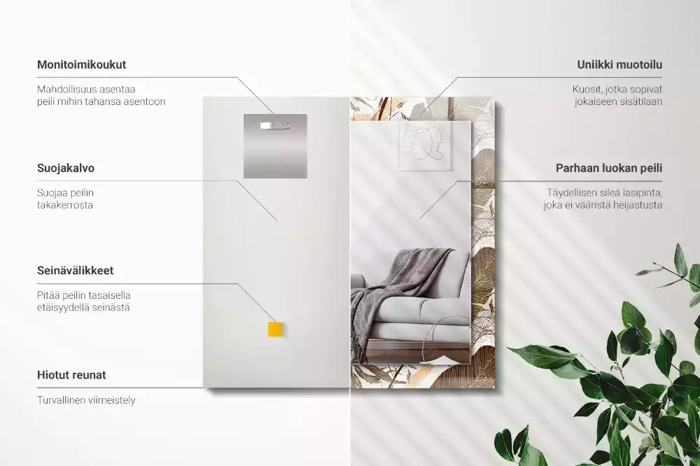 Lustro dekoracyjne prostokątne z motywem tropikalnych liści