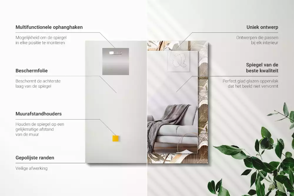 Lustro dekoracyjne prostokątne z motywem tropikalnych liści