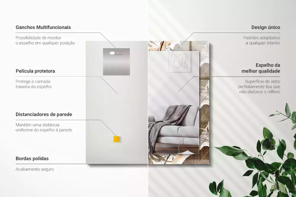 Lustro dekoracyjne prostokątne z motywem tropikalnych liści