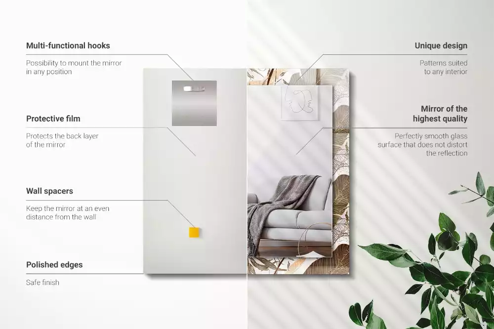 Lustro dekoracyjne prostokątne z motywem tropikalnych liści