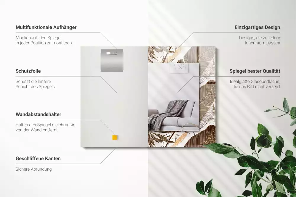 Lustro dekoracyjne prostokątne z motywem tropikalnych liści