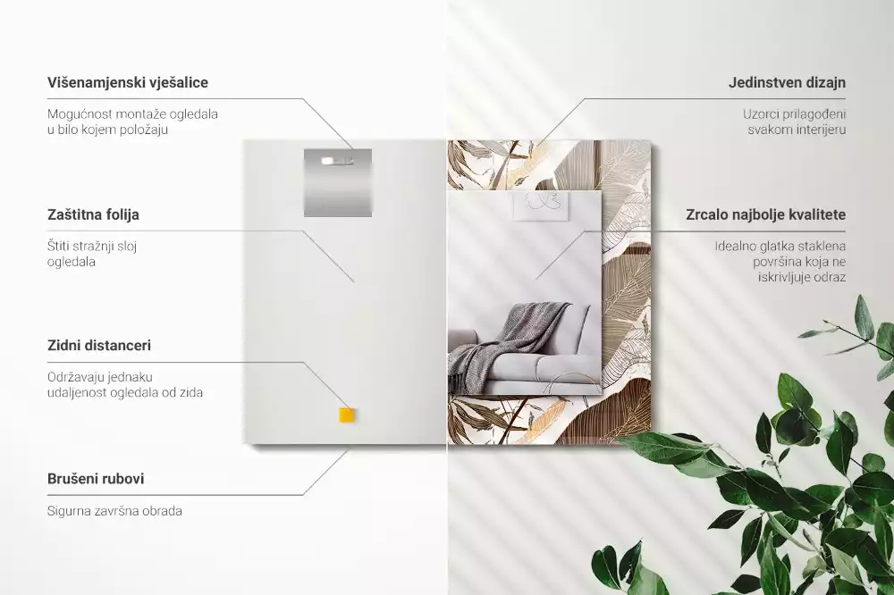 Lustro dekoracyjne prostokątne z motywem tropikalnych liści