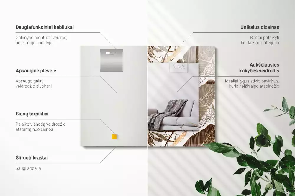 Lustro dekoracyjne prostokątne z motywem tropikalnych liści