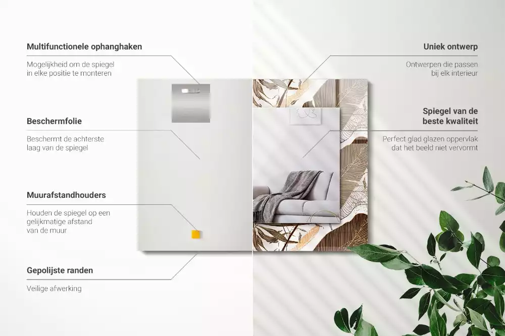 Lustro dekoracyjne prostokątne z motywem tropikalnych liści