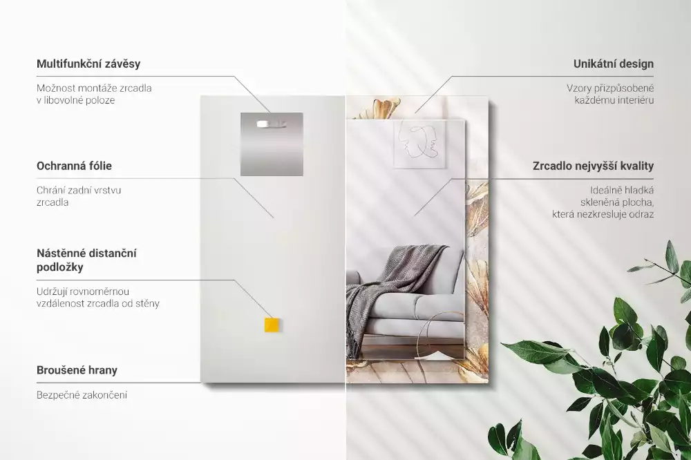 Lustro prostokątne z nadrukiem w motyw kwiatów vintage