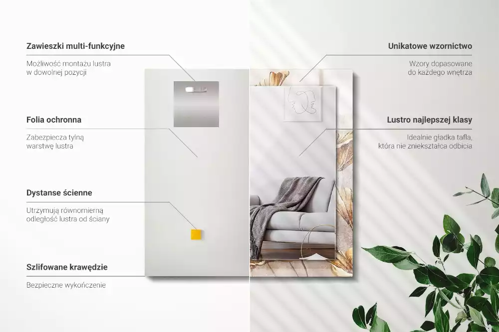 Lustro prostokątne z nadrukiem w motyw kwiatów vintage