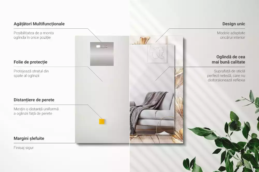 Lustro prostokątne z nadrukiem w motyw kwiatów vintage